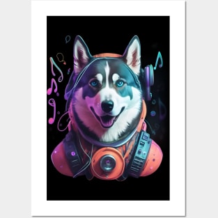 Music lover Siberian husky Posters and Art